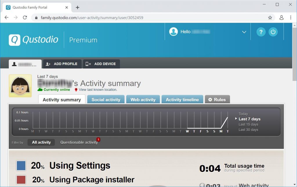 qustodio activity summary