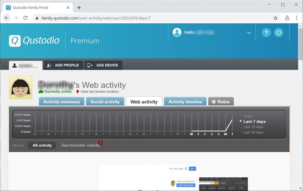 qustodio web activity