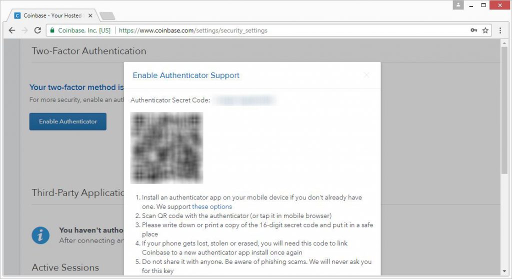 coinbase authenticator setup