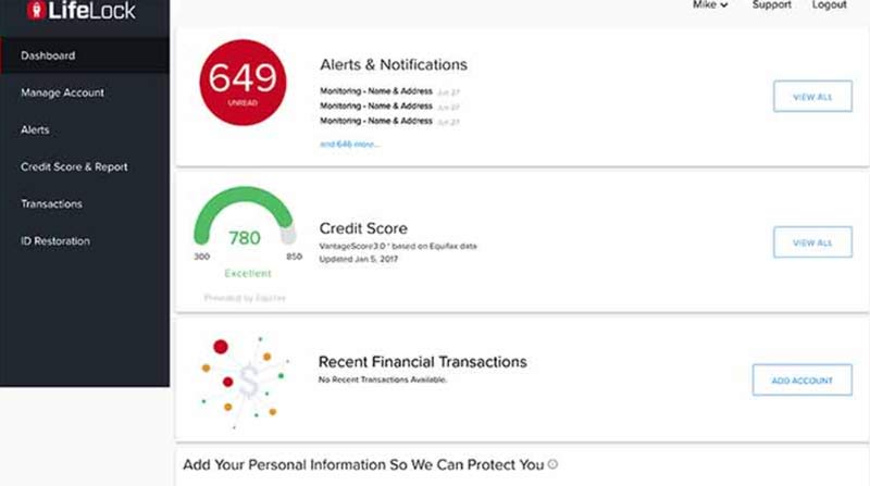 lifelock dashboard